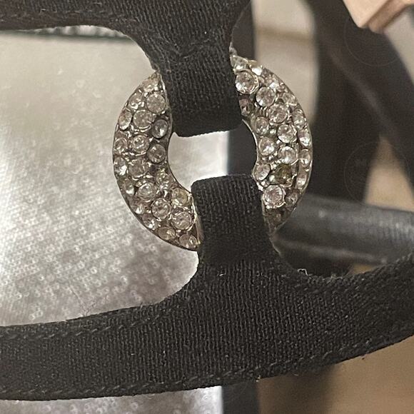 Stuart Weitzman 7 Black Satin Strappy Heels | Rhinestone Circle, Spain Y2K - Picture 5 of 13